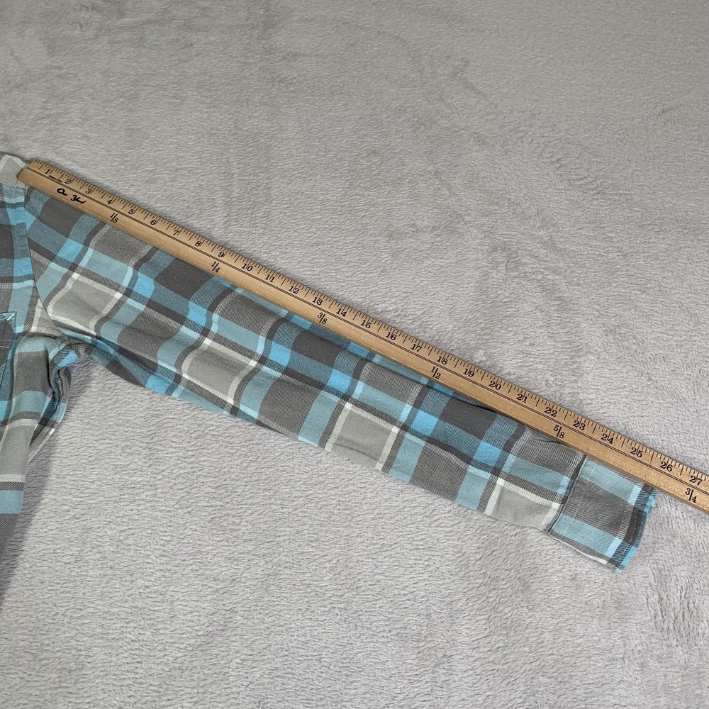 Polo Ralph Lauren Shirt Womens L Gray Blue Plaid Flannel Long Sleeve 2 Pockets - Picture 8 of 12